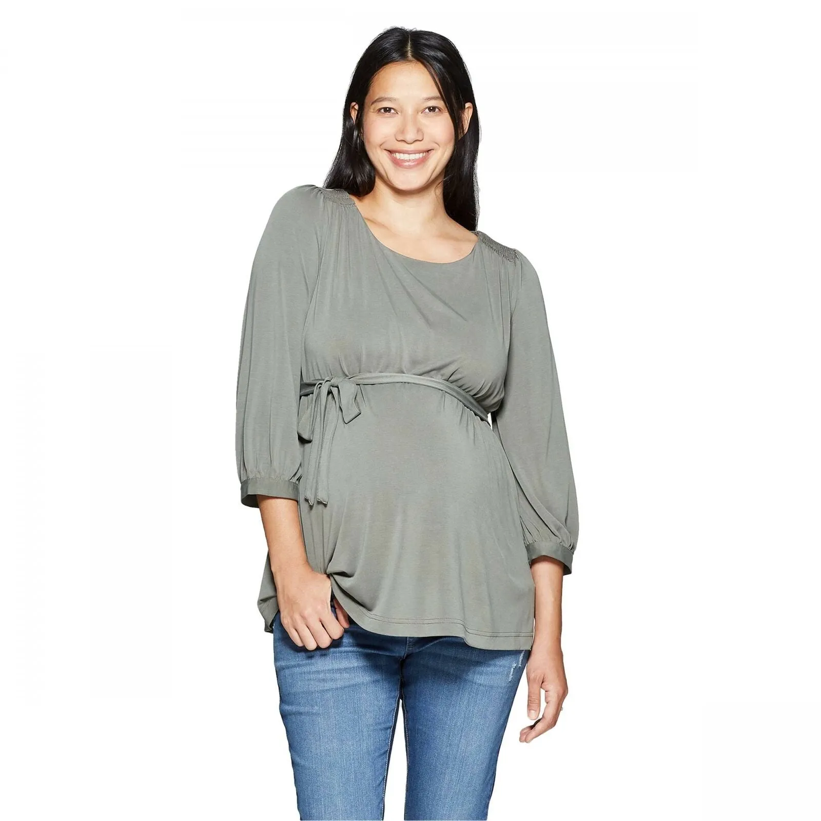 Isabel Maternity by Ingrid & Isabel Crewneck Long Sleeve Sandwashed Top