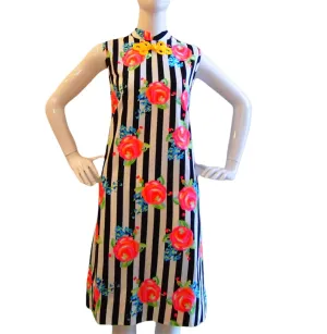 JBAIT EDGY BLACK WHITE STRIPES HANDMADE MODERN COTTON CHEONGSAM