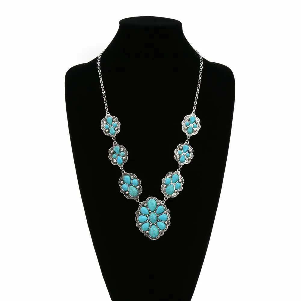 Judith Fashion Concho Cluster Necklace - Turquoise