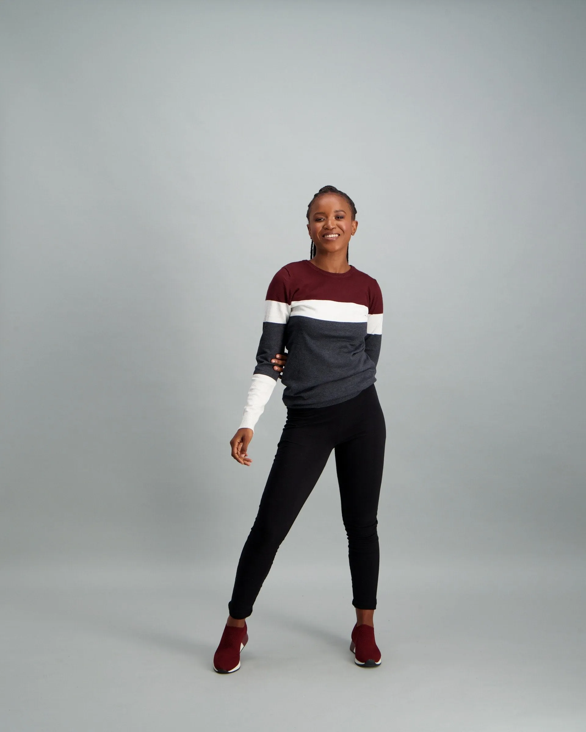 Ladies Stripe Pullover - Charcoal