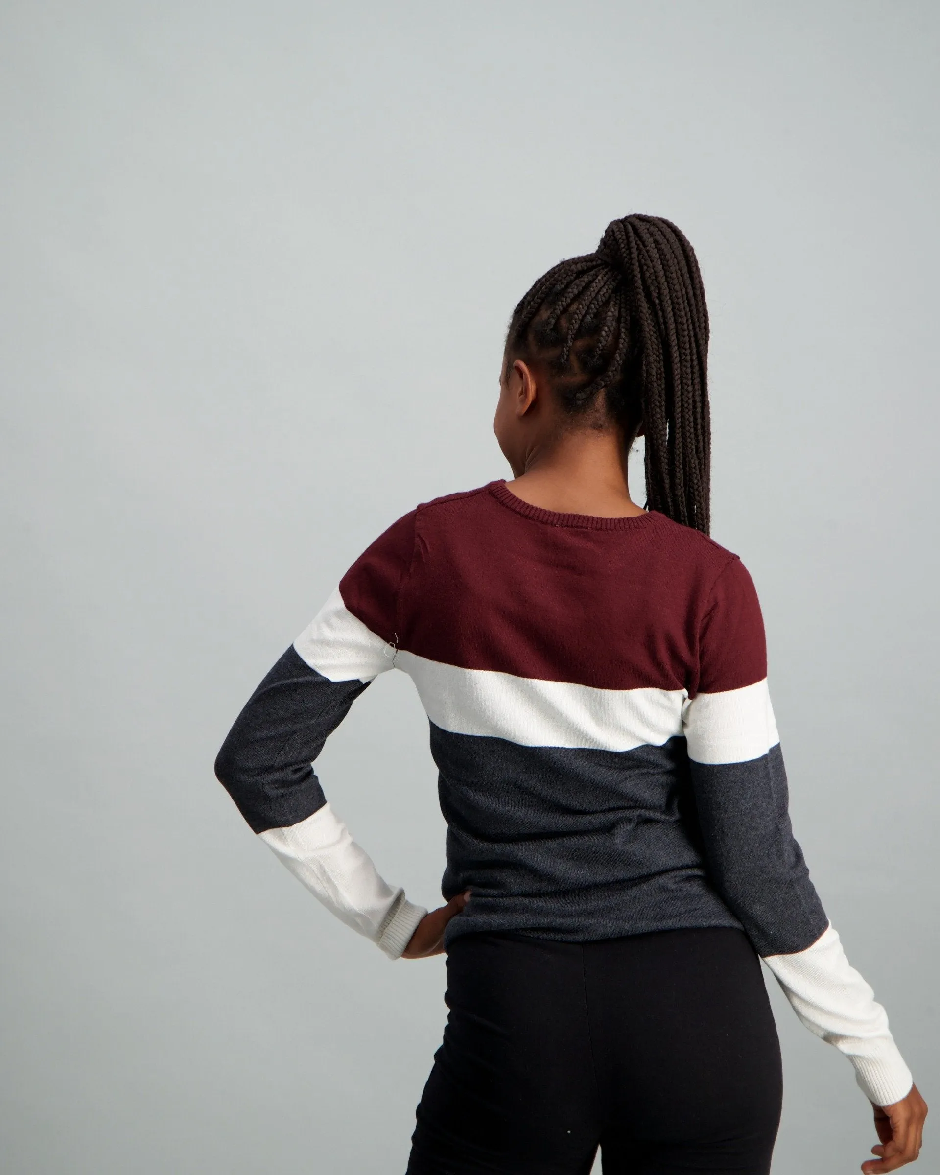 Ladies Stripe Pullover - Charcoal
