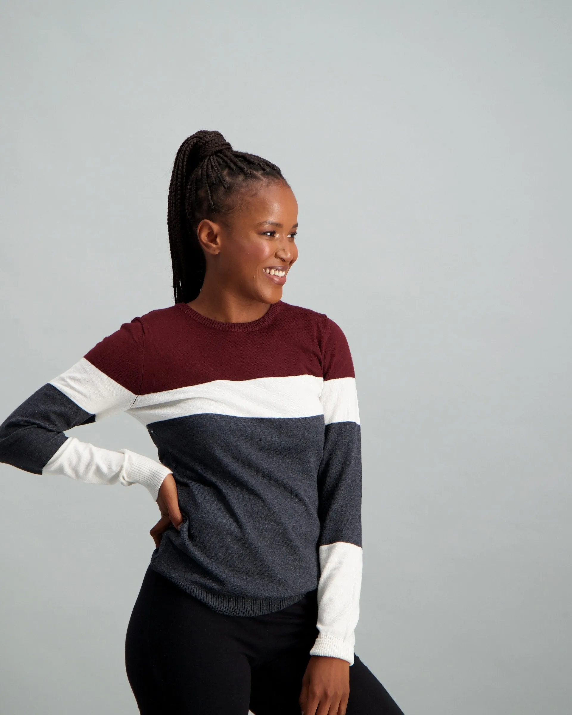 Ladies Stripe Pullover - Charcoal