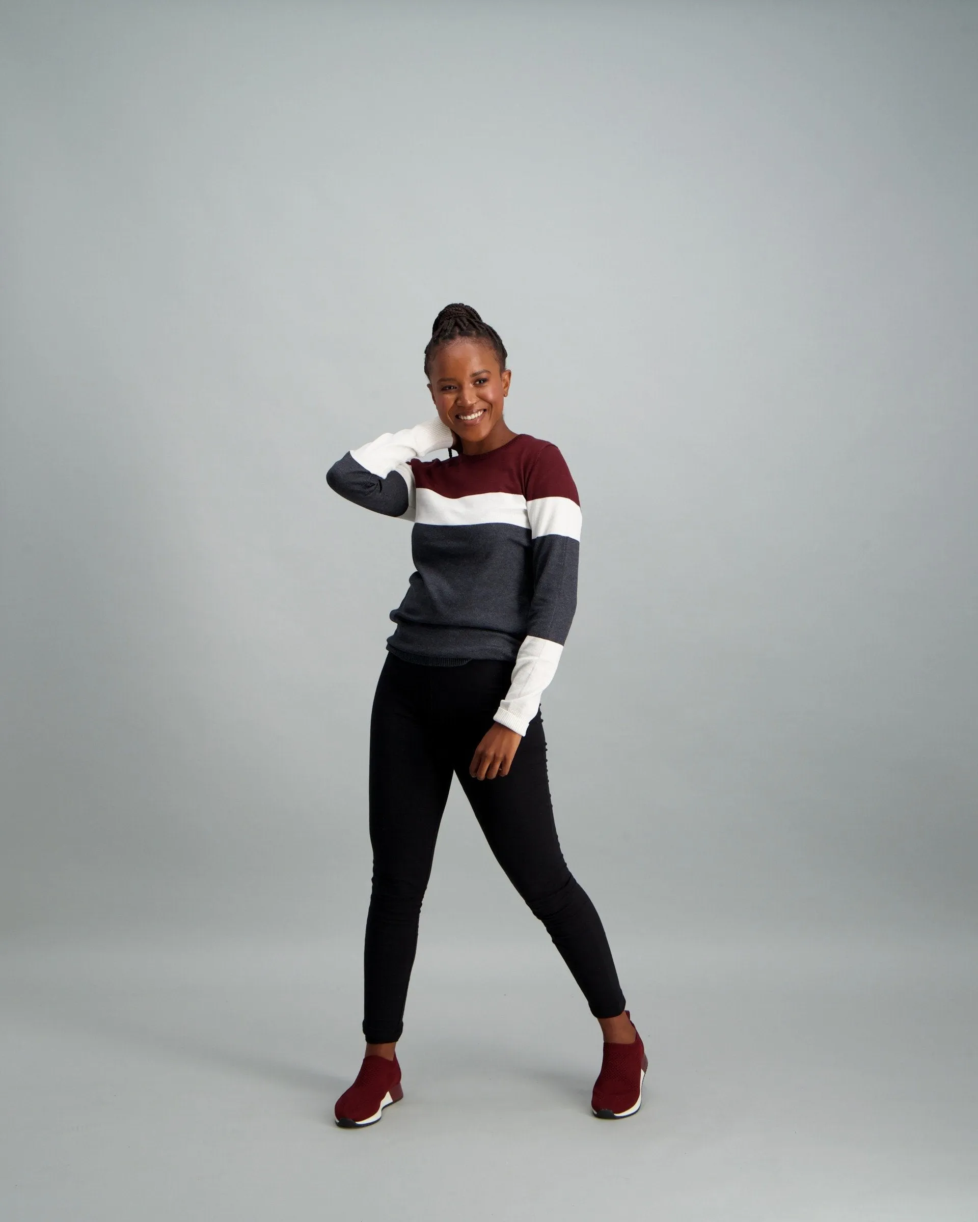 Ladies Stripe Pullover - Charcoal