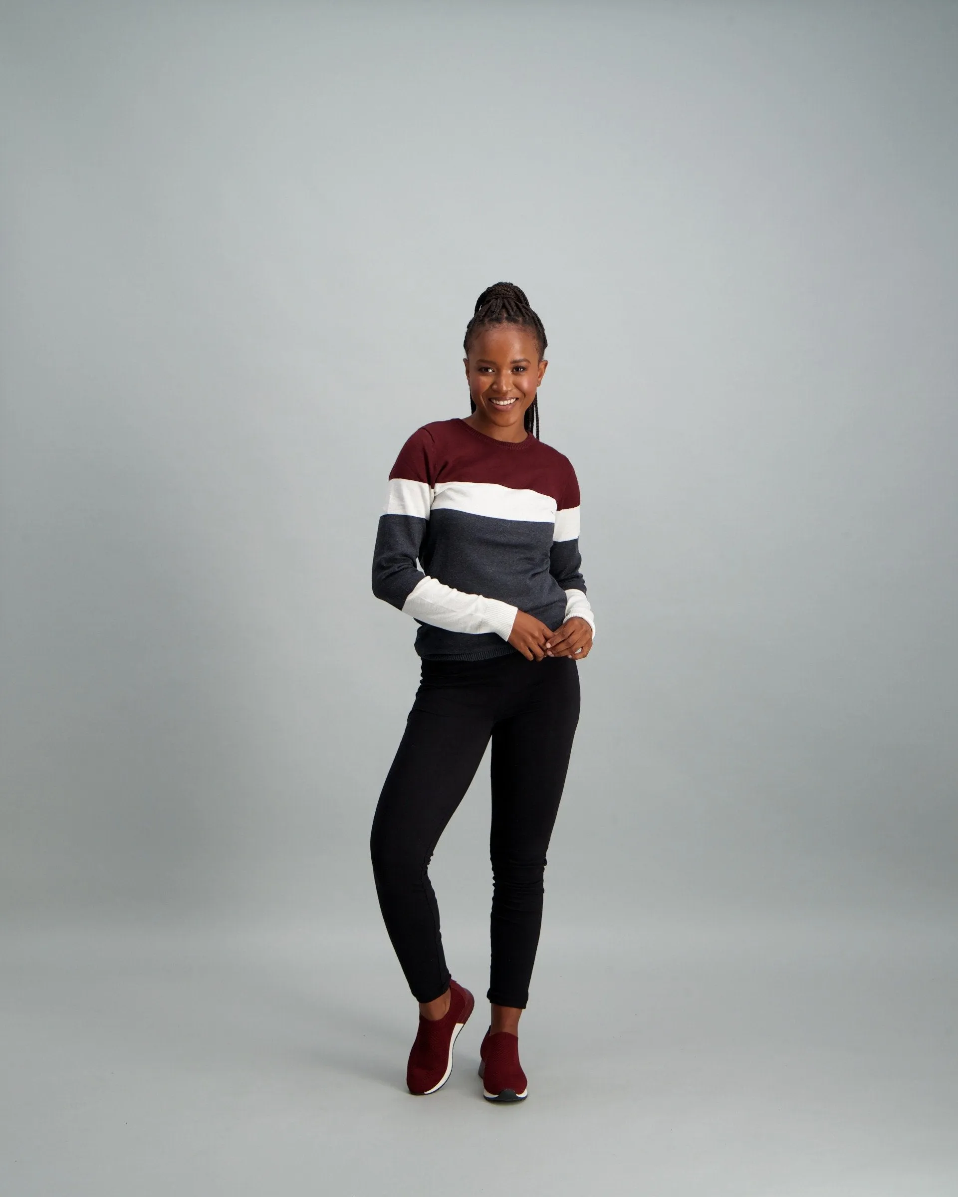 Ladies Stripe Pullover - Charcoal