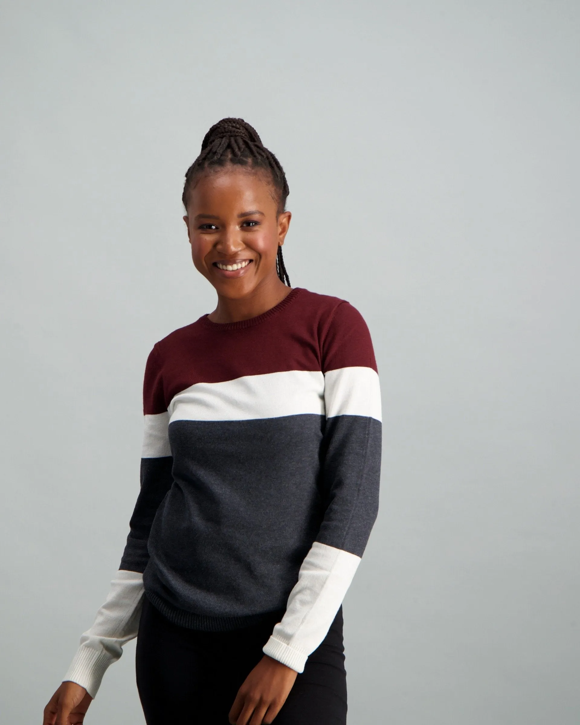 Ladies Stripe Pullover - Charcoal