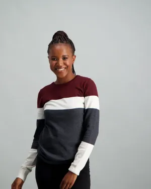 Ladies Stripe Pullover - Charcoal
