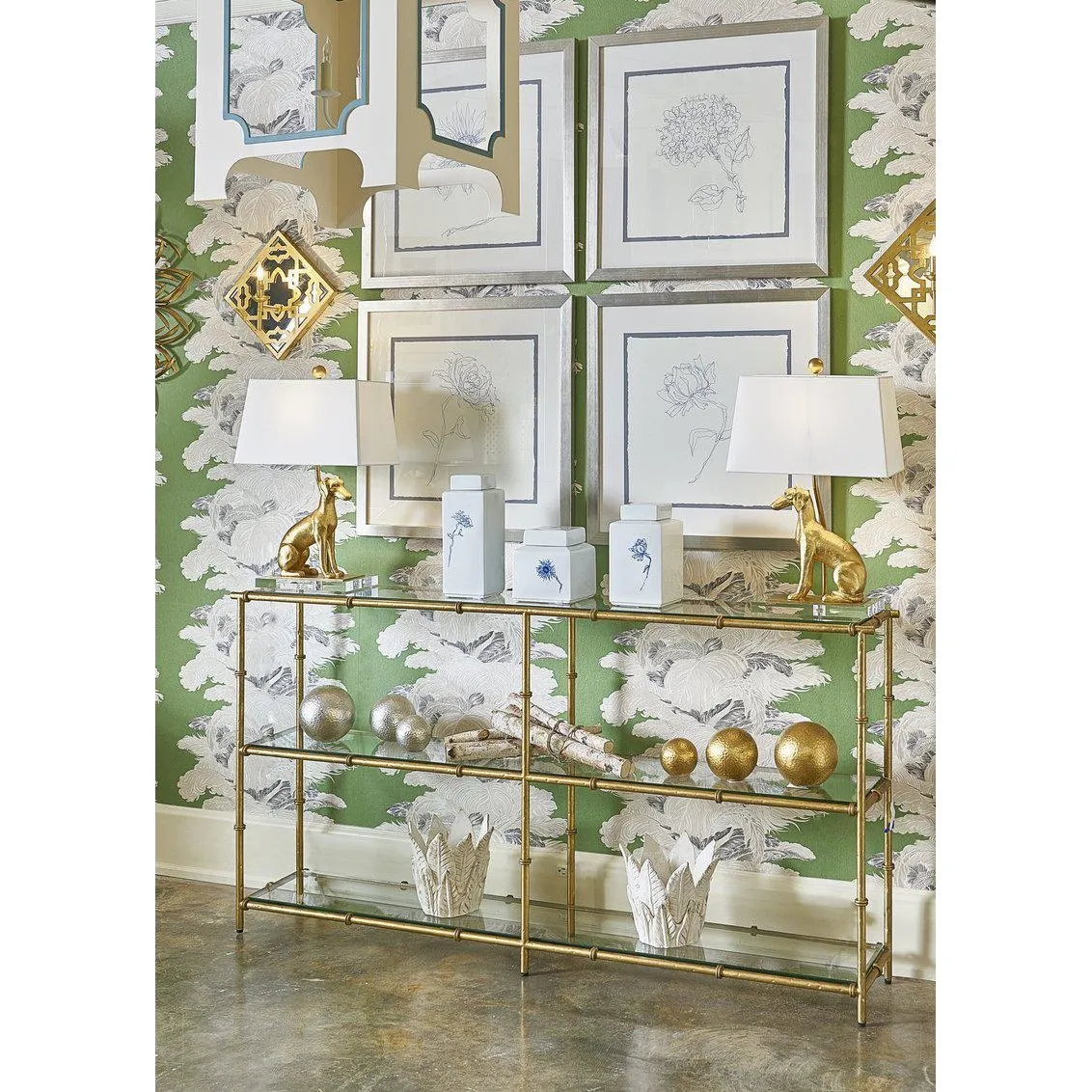Lauren 3-Tier Faux Bamboo Gold Leaf Console Table