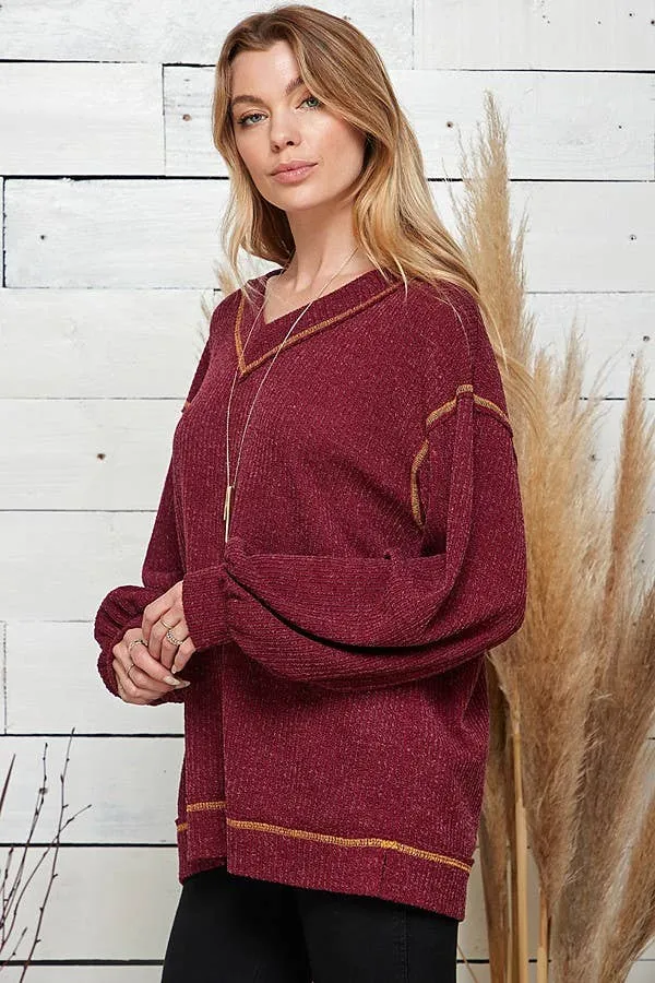 Long Sleeve Loose Fit Wide Neck Top