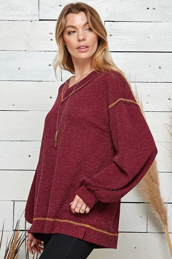 Long Sleeve Loose Fit Wide Neck Top