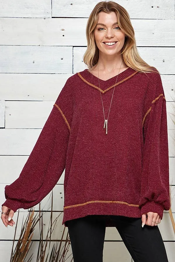 Long Sleeve Loose Fit Wide Neck Top