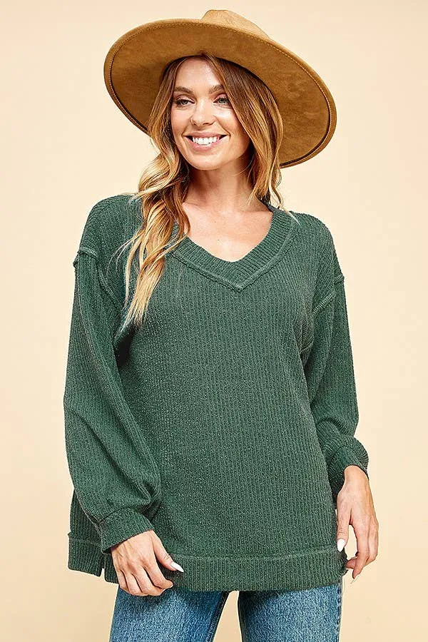 Long Sleeve Loose Fit Wide Neck Top