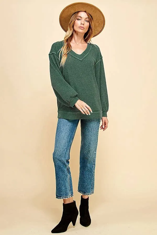 Long Sleeve Loose Fit Wide Neck Top