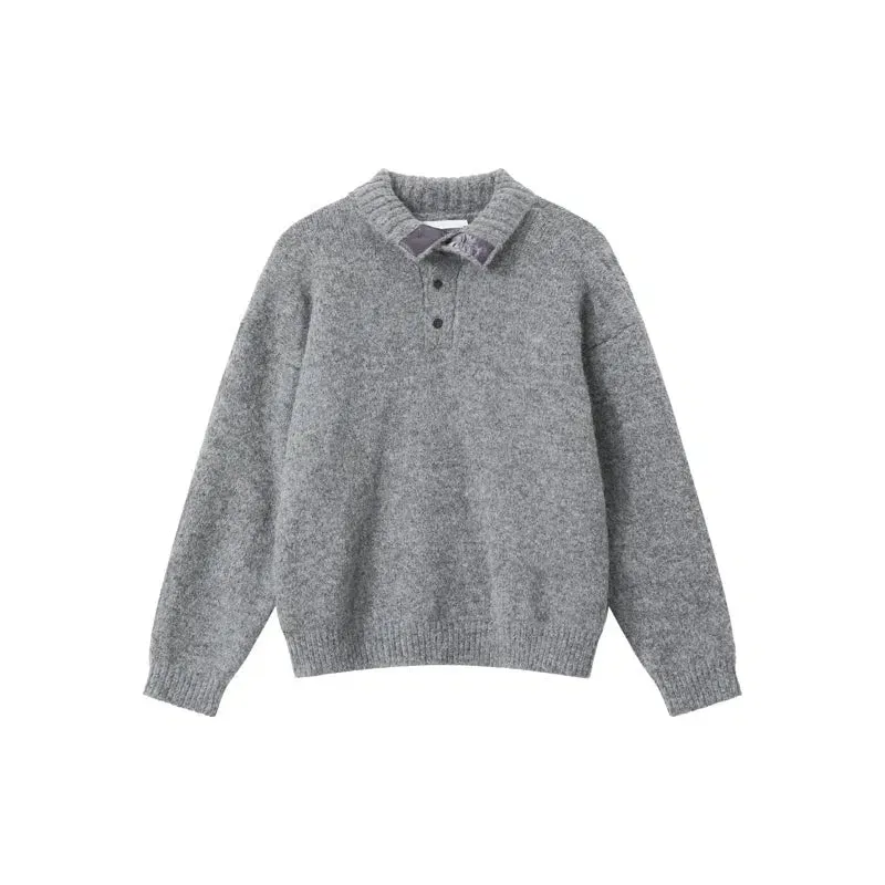Loose Fit Button Lapel Sweater