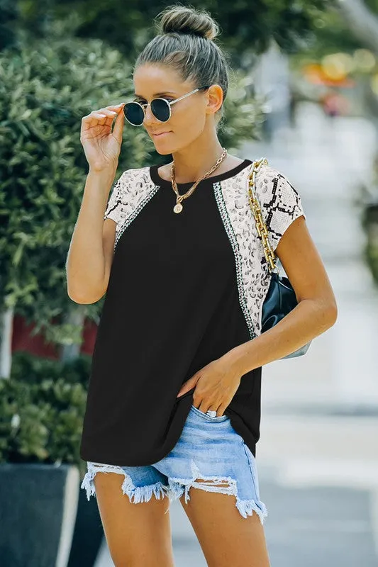 Mix Prints Contrast Cap Sleeve Top