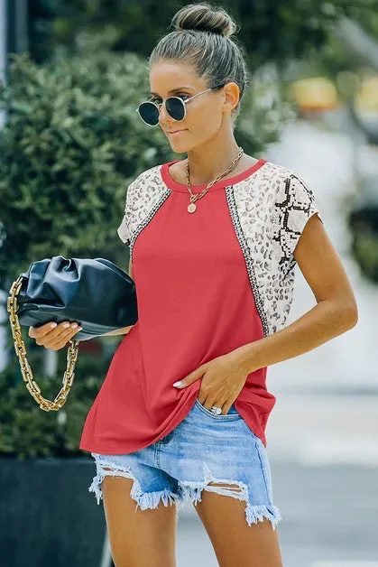 Mix Prints Contrast Cap Sleeve Top