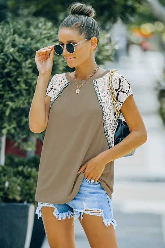 Mix Prints Contrast Cap Sleeve Top