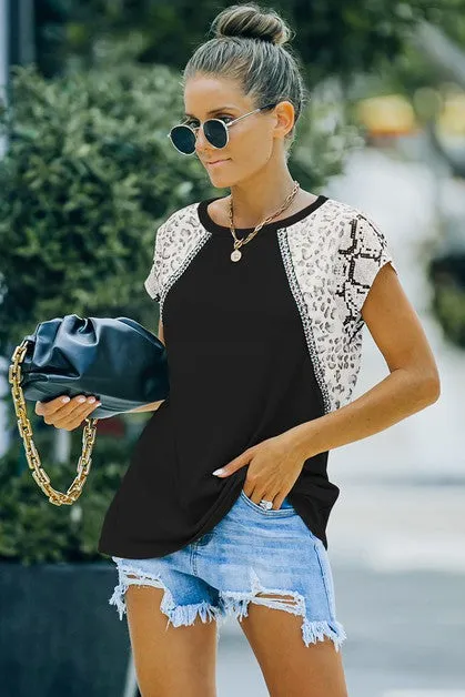 Mix Prints Contrast Cap Sleeve Top
