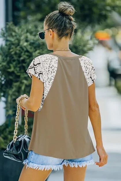 Mix Prints Contrast Cap Sleeve Top