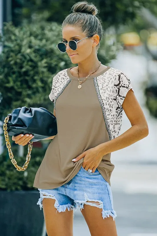 Mix Prints Contrast Cap Sleeve Top
