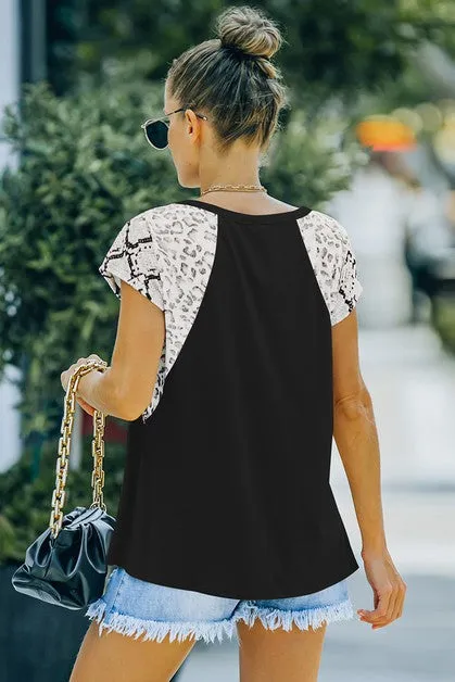 Mix Prints Contrast Cap Sleeve Top