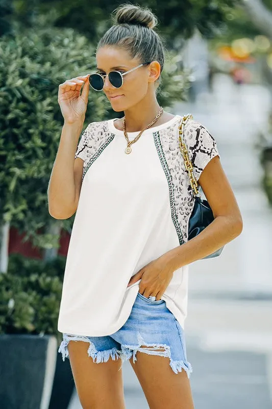 Mix Prints Contrast Cap Sleeve Top