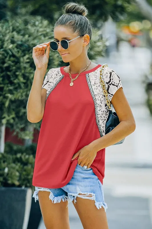 Mix Prints Contrast Cap Sleeve Top