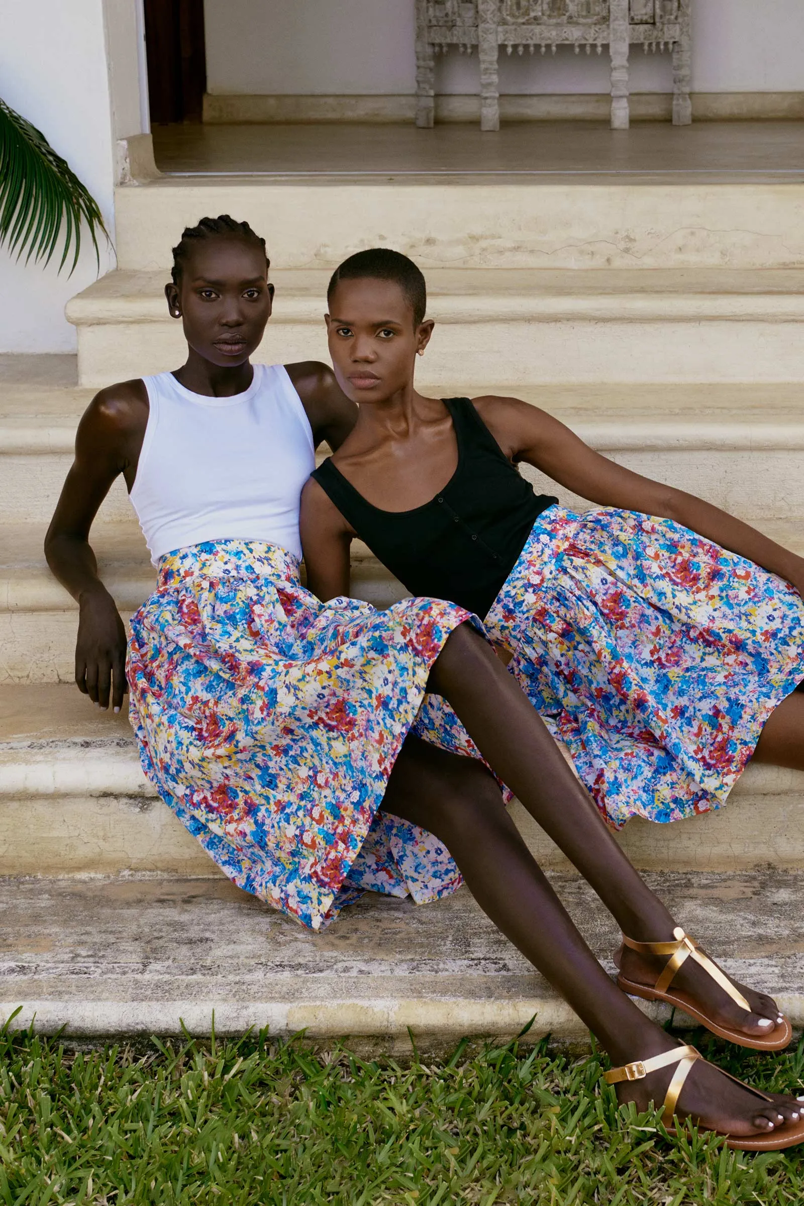 Njeri Floral Printed Midi Skirt in Cotton Poplin in Blue