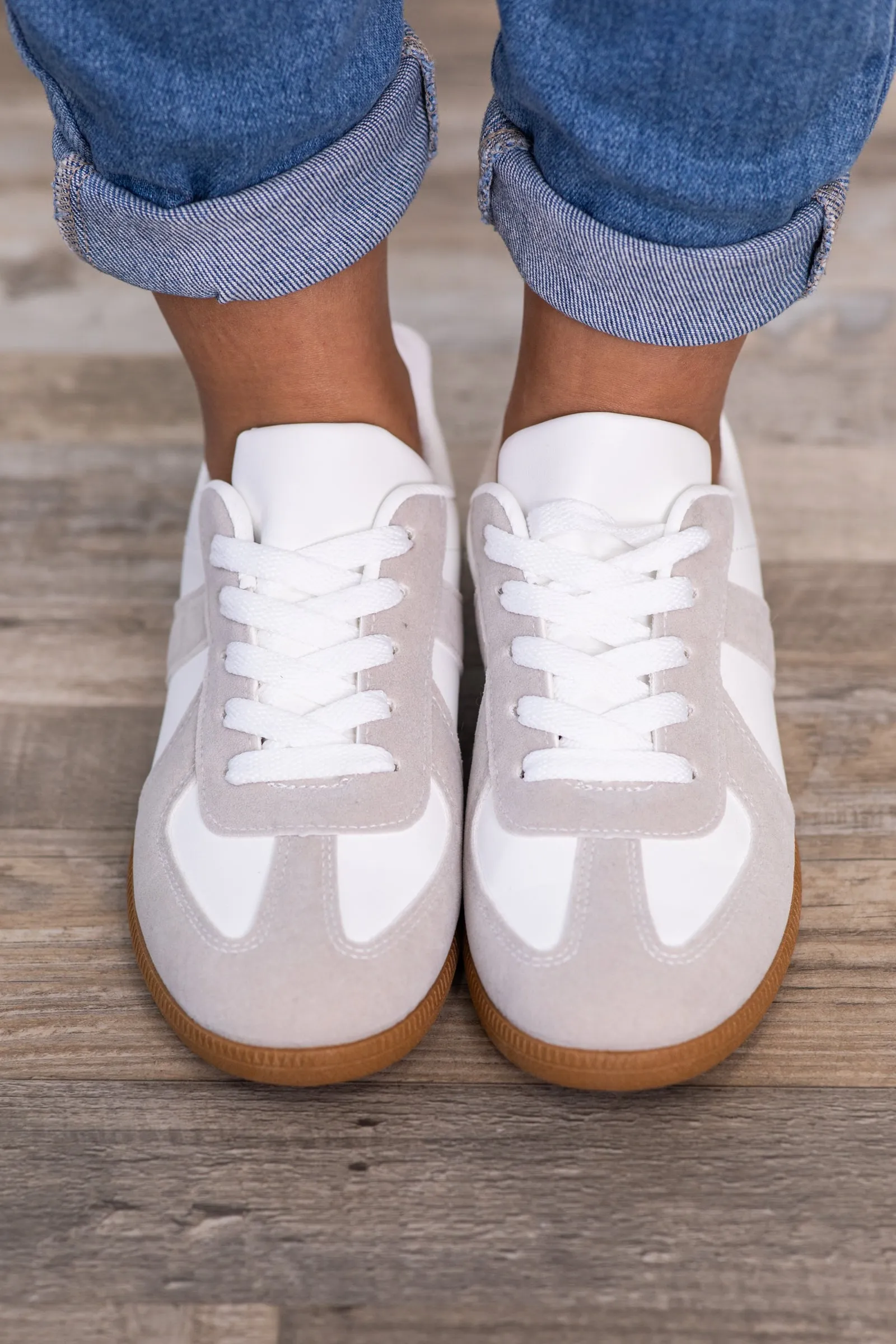 Oatmeal and White Colorblock Sneakers