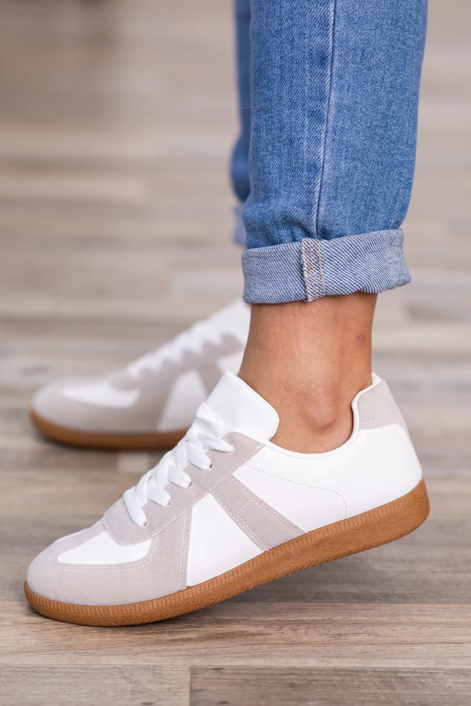 Oatmeal and White Colorblock Sneakers