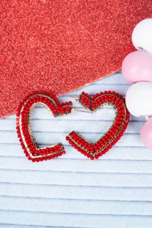 Open Hearted Red Beaded Goldtone Earrings