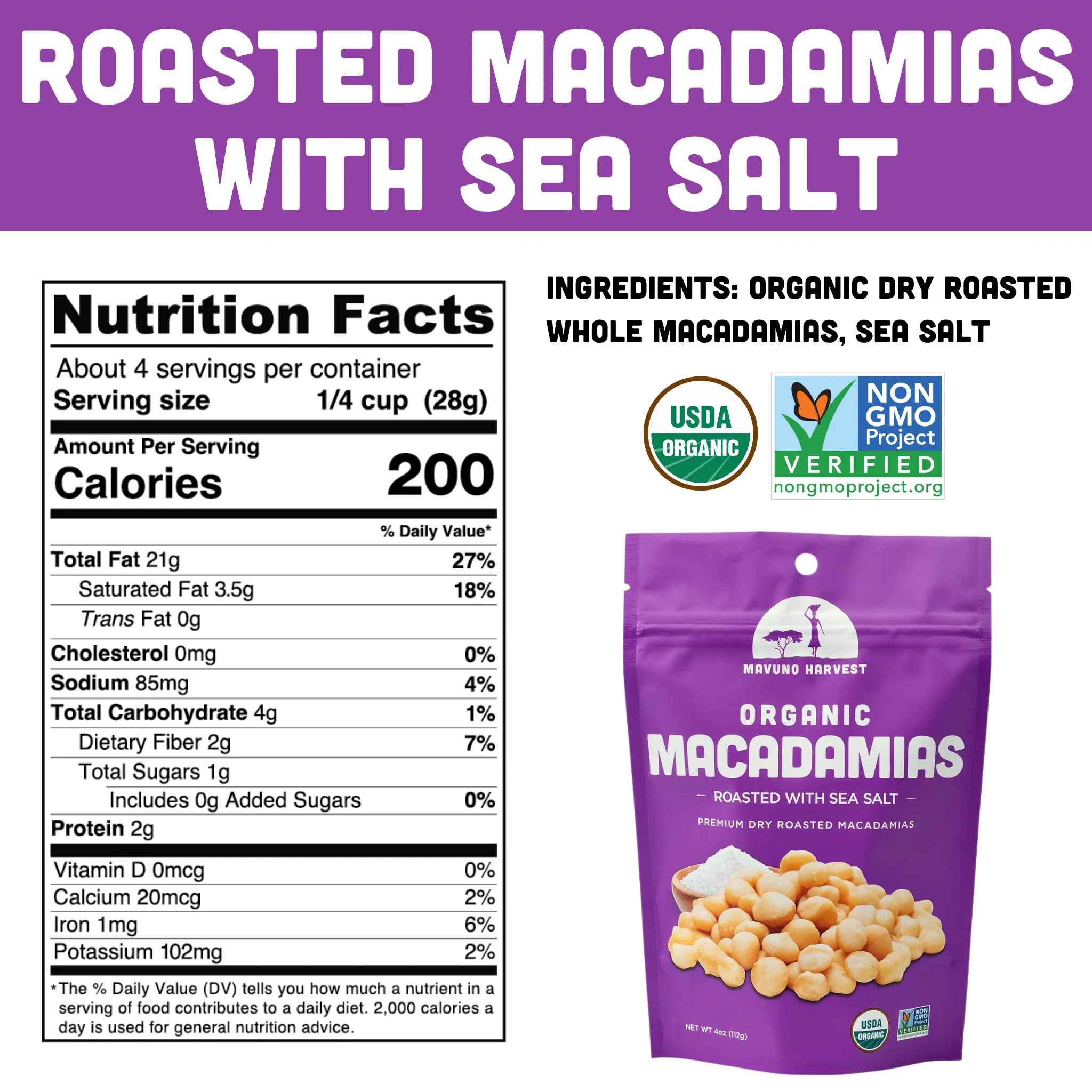 Organic Dry Roasted Macadamias w/Sea Salt