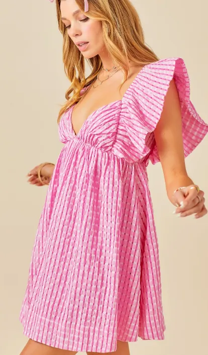 Pink Gingham Babydoll Dress