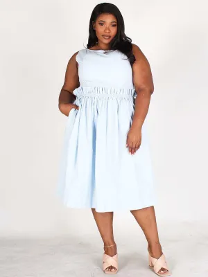 PLUS SIZE SLEEVELESS BACK BUTTON UP POCKETS FIT & FLARE MIDI DRESS
