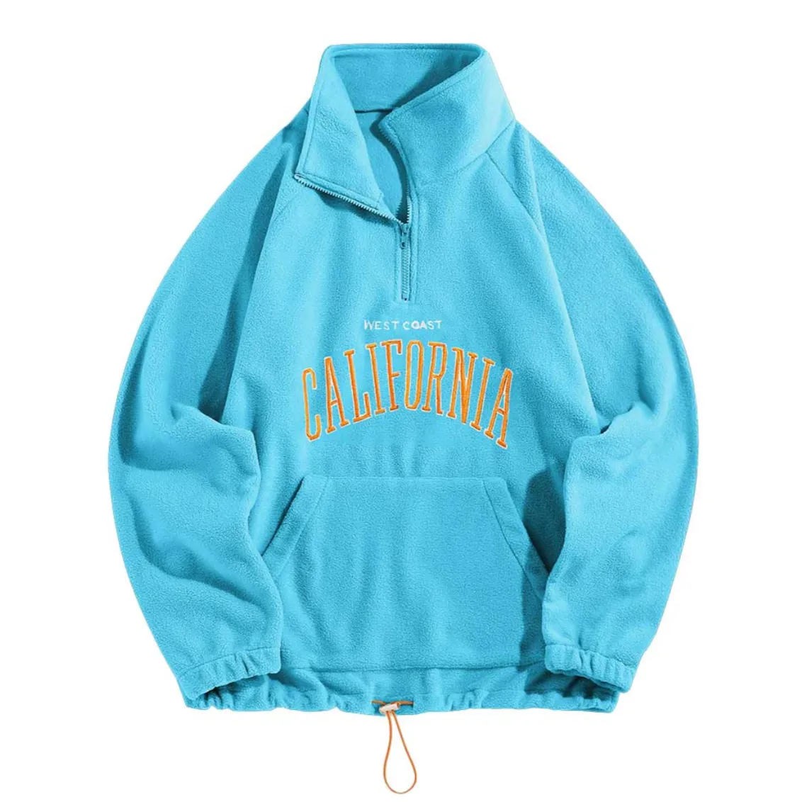 "CALIFORNIA" Sweat-shirt Polaire Col Camionneur Vintage Bleu Ciel - URB1™