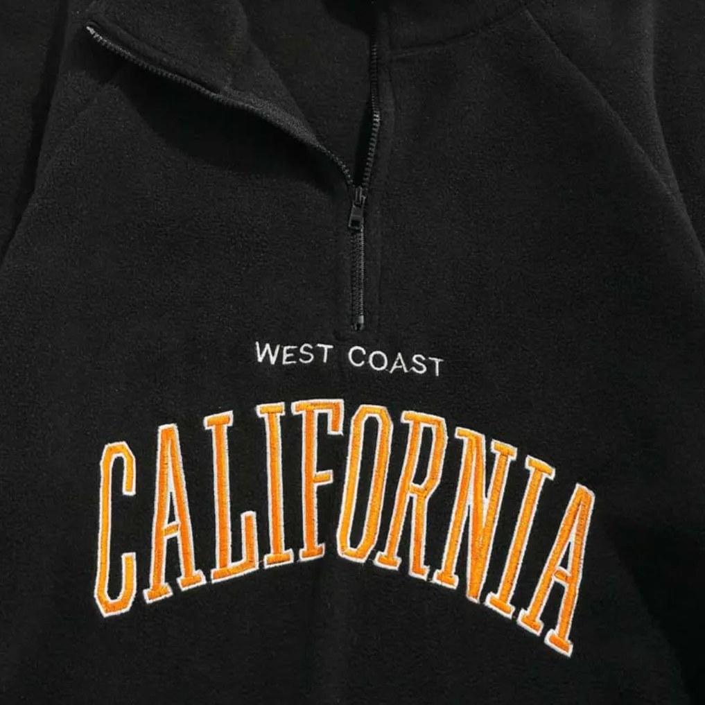 "CALIFORNIA" Sweat-shirt Polaire Col Camionneur Vintage Bleu Ciel - URB1™