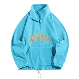 "CALIFORNIA" Sweat-shirt Polaire Col Camionneur Vintage Bleu Ciel - URB1™