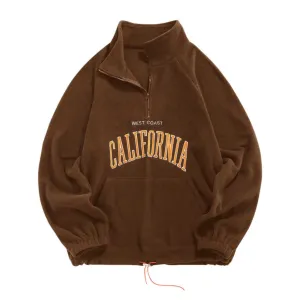 "CALIFORNIA" Sweat-shirt Polaire Col Camionneur Vintage Marron - URB1™