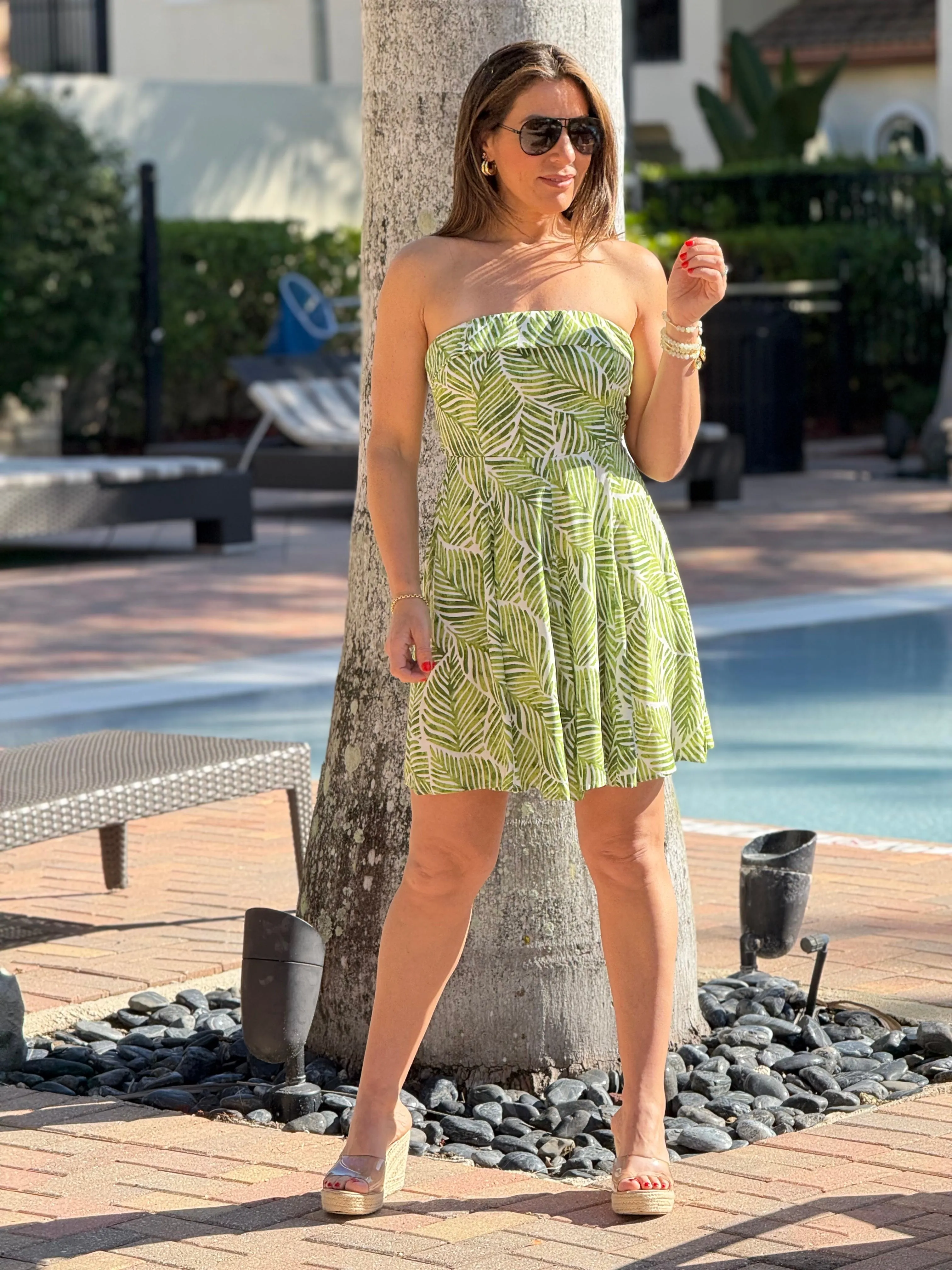 "Dalhi" Strapless Printed Flowy Mini Dress