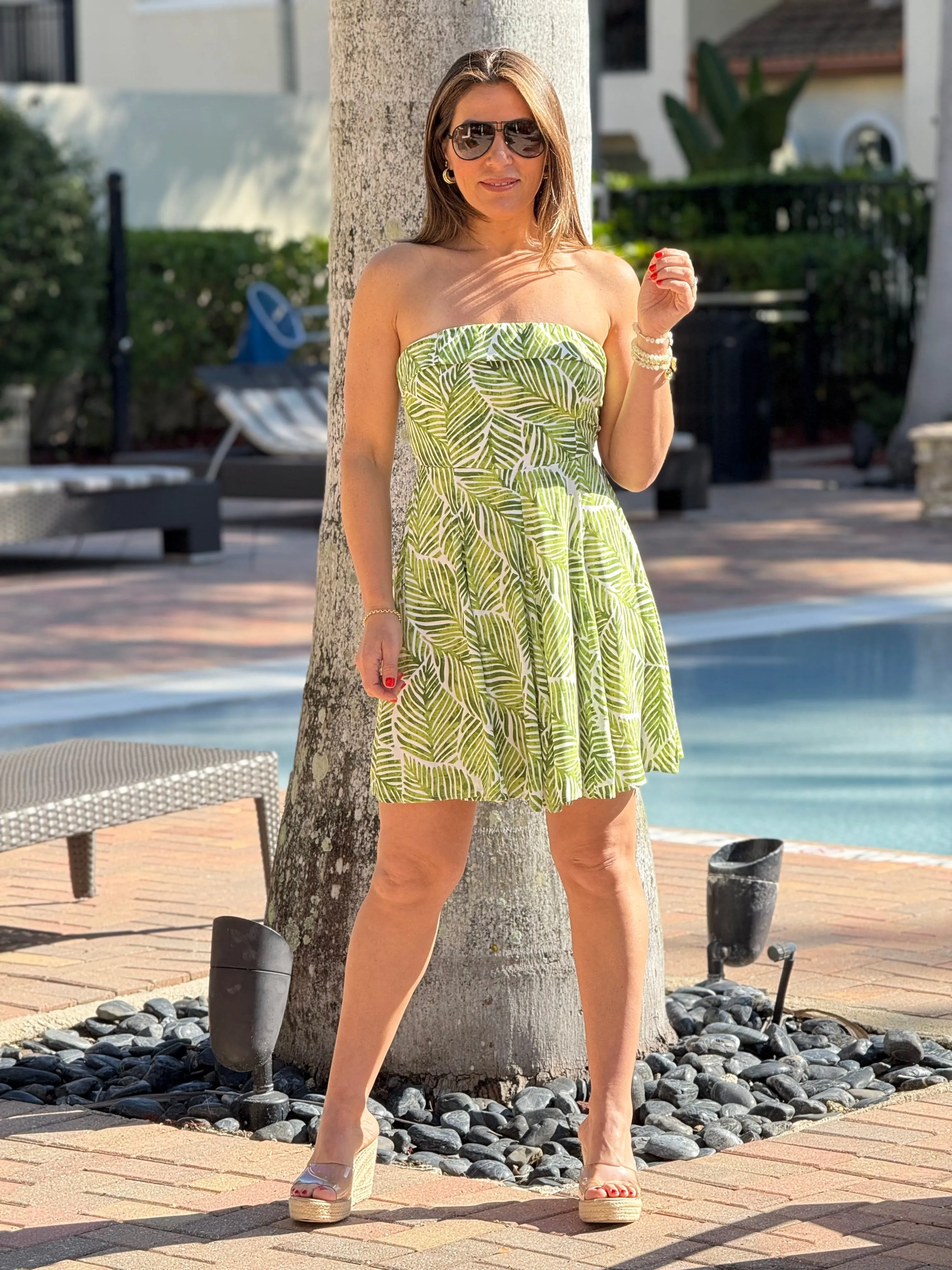 "Dalhi" Strapless Printed Flowy Mini Dress
