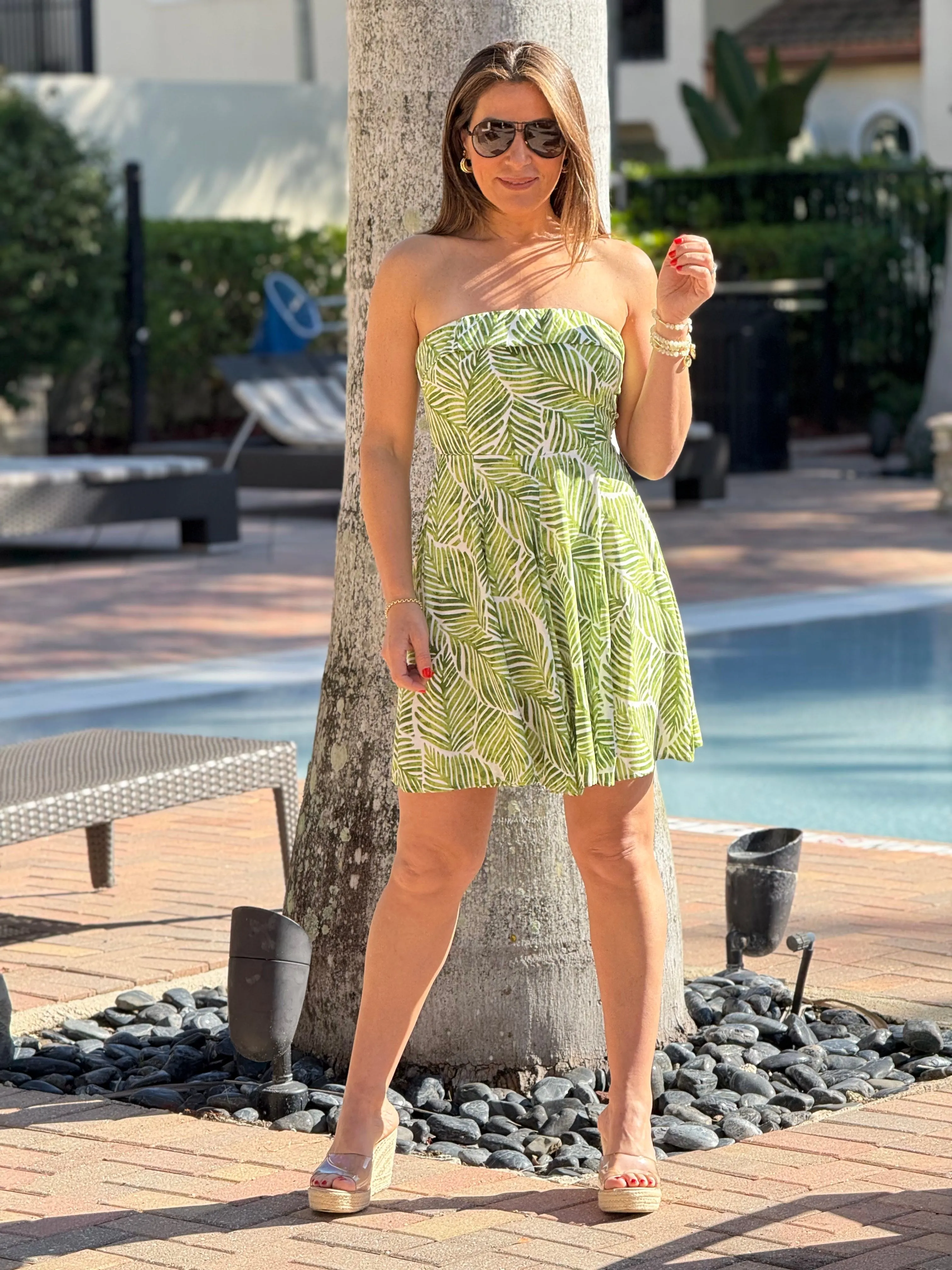 "Dalhi" Strapless Printed Flowy Mini Dress