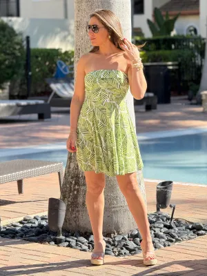 "Dalhi" Strapless Printed Flowy Mini Dress