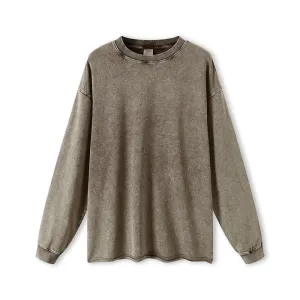 "DLVD" T-shirt Manches longues Molletonné Délavé Marron Gris - URB1™
