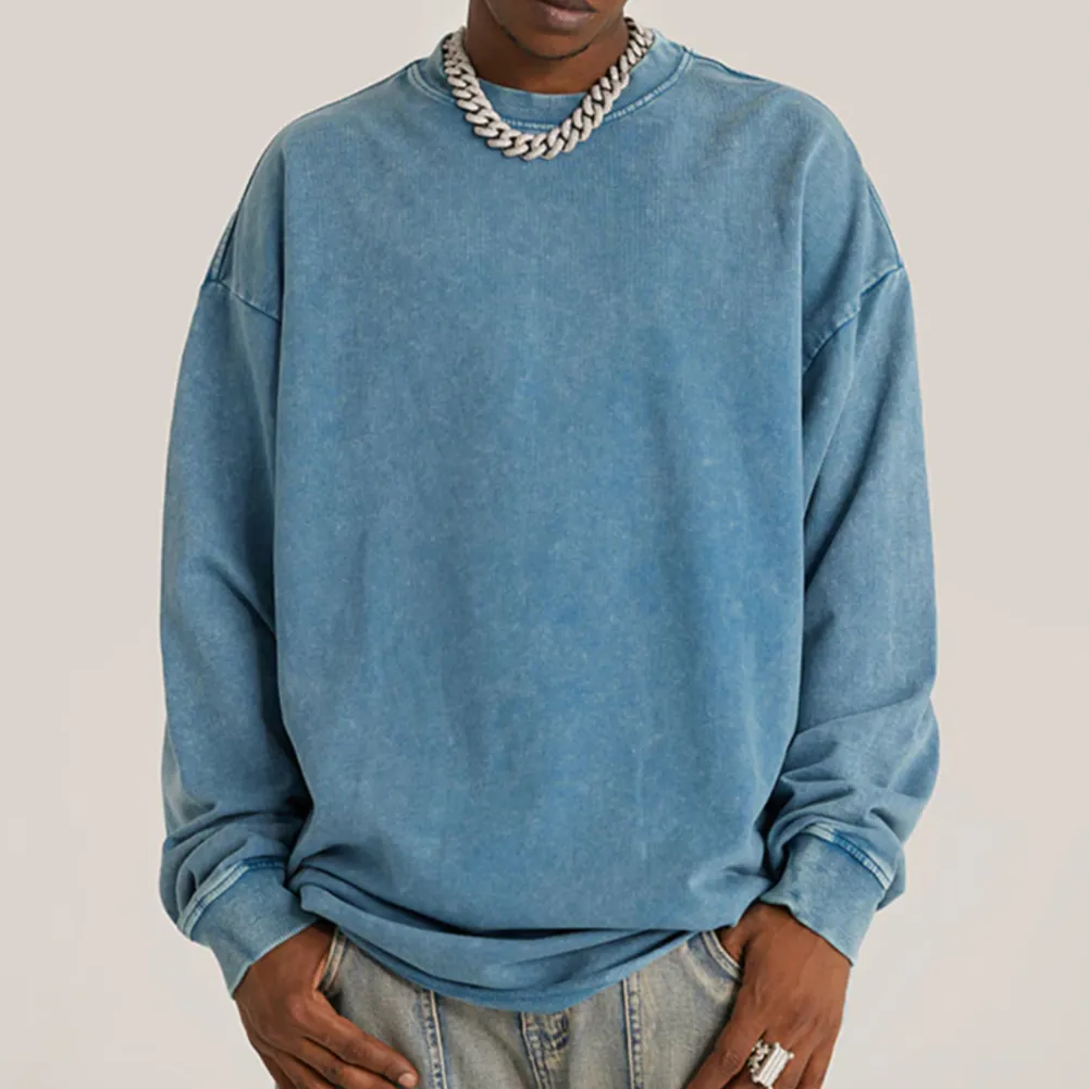 "DLVD" T-shirt Manches longues Molletonné Délavé Marron Gris - URB1™