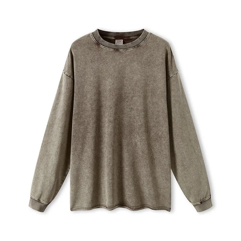 "DLVD" T-shirt Manches longues Molletonné Délavé Marron Gris - URB1™