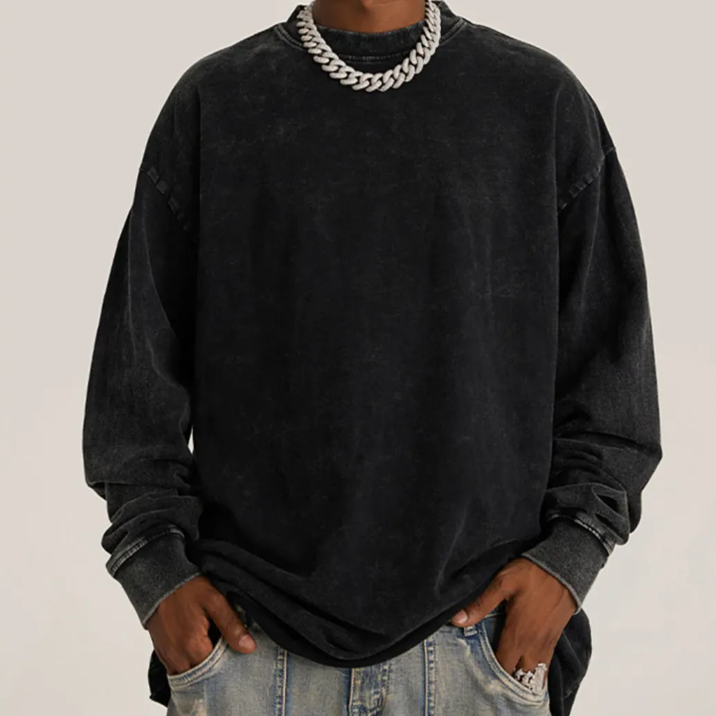 "DLVD" T-shirt Manches longues Molletonné Délavé Noir - URB1™