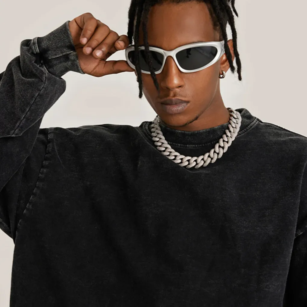 "DLVD" T-shirt Manches longues Molletonné Délavé Noir - URB1™