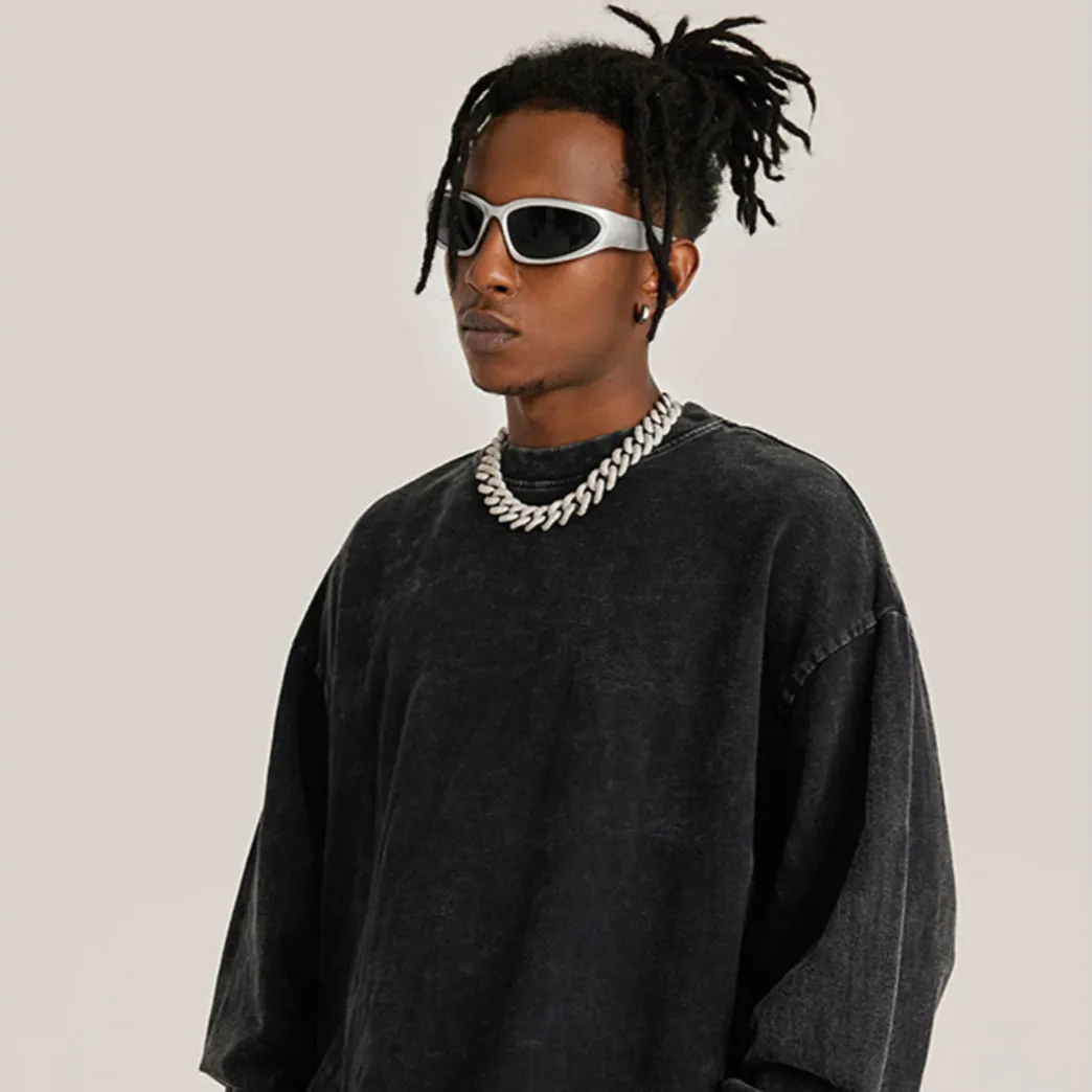 "DLVD" T-shirt Manches longues Molletonné Délavé Noir - URB1™