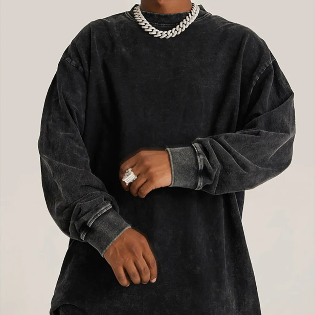 "DLVD" T-shirt Manches longues Molletonné Délavé Noir - URB1™
