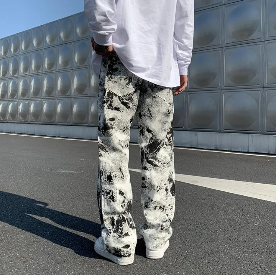 "PNT" Jean Imprimé Coupe droite Ample Noir & Blanc - URB1™