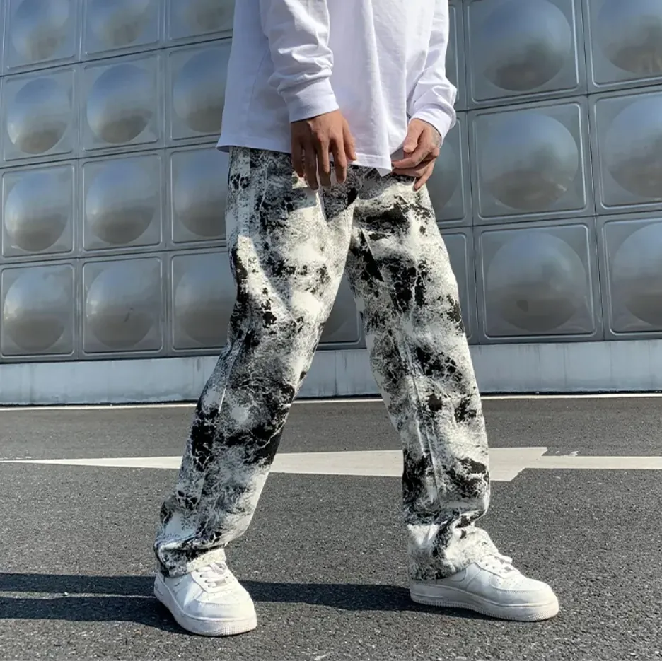 "PNT" Jean Imprimé Coupe droite Ample Noir & Blanc - URB1™